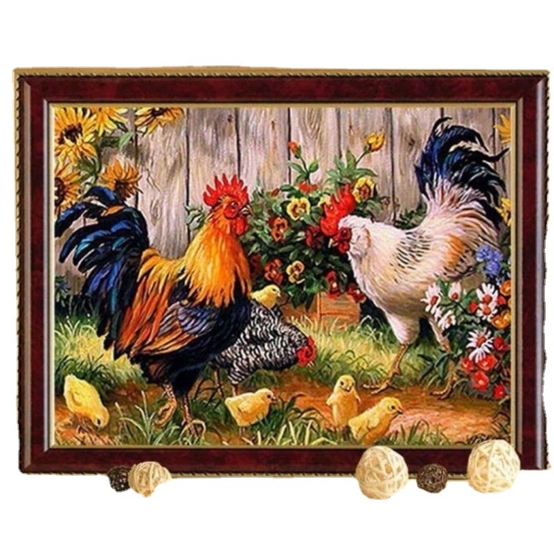 Lanxin set za križni vez s motivom pijetla i kokoši, 9CT, serija kineskog stila, za dnevni boravak i blagovaonu.