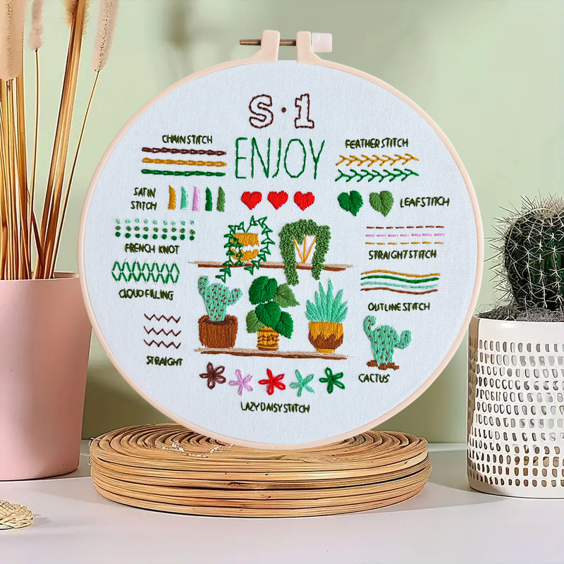 Nordijski stil DIY set križićnog šivanja na platnu s europskim okvirom – motivi cvijeće i trava
