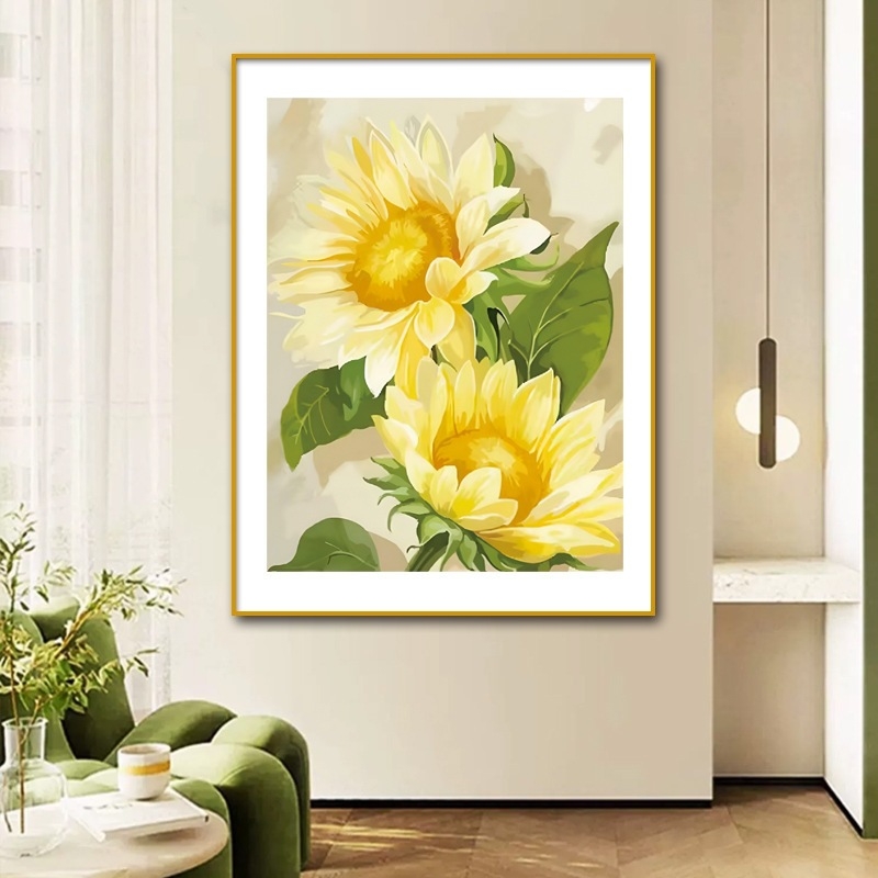 Set križnog šava: motiv suncokreta, pamuk platno, križni šav, tekstilno vez, moderni minimalistički stil