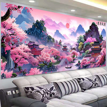 Mona Lisa krajolik križićno šivanje – pamuk materijal, moderan minimalistički stil