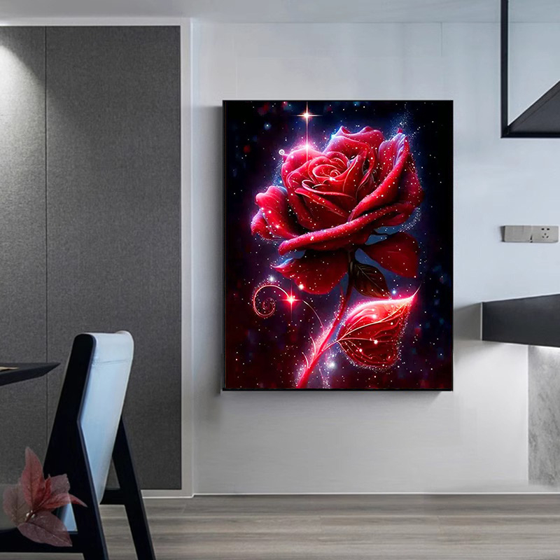 Set dijamantnog slikanja s punim dijamantima, ružni motiv, moderni minimalistički stil, platno s uljem, za dnevni boravak