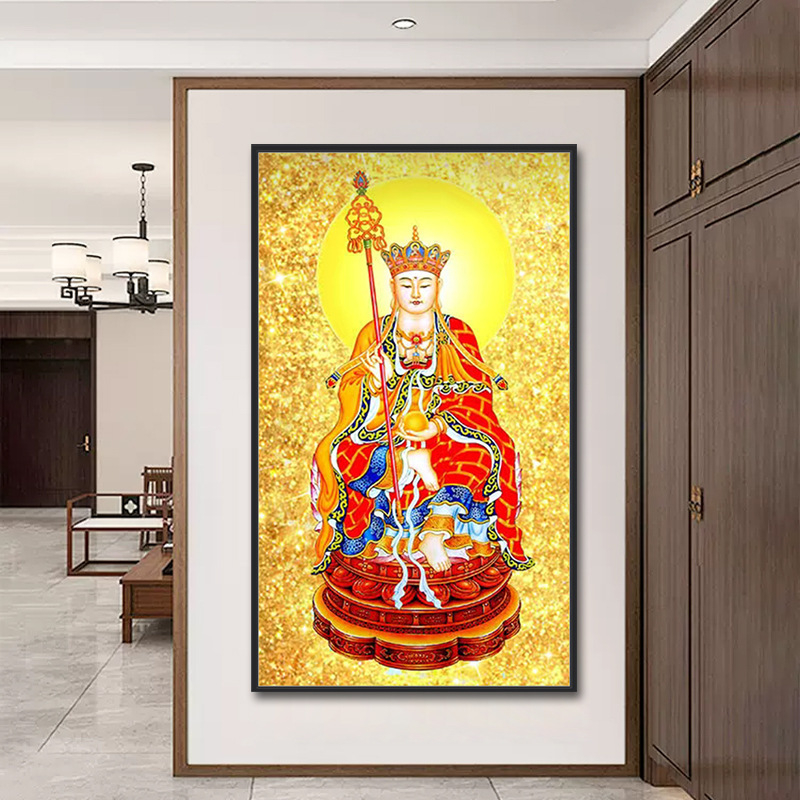5D dijamantno slikanje — Ksitigarbha Bodhisattva figura, platno na ulje, Rubikova kocka dijamantni motiv, moderni minimalistički stil, za dnevni boravak