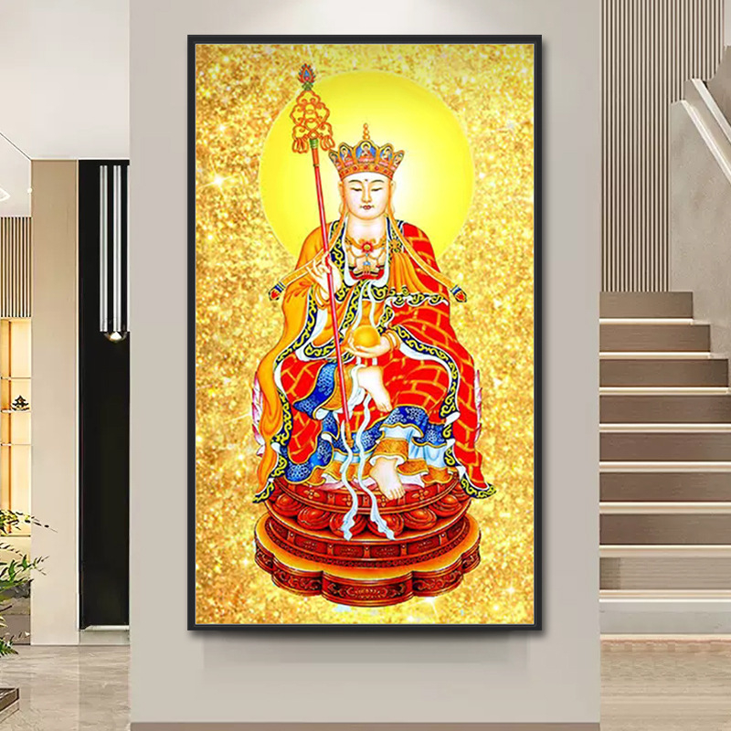 5D dijamantno slikanje — Ksitigarbha Bodhisattva figura, platno na ulje, Rubikova kocka dijamantni motiv, moderni minimalistički stil, za dnevni boravak