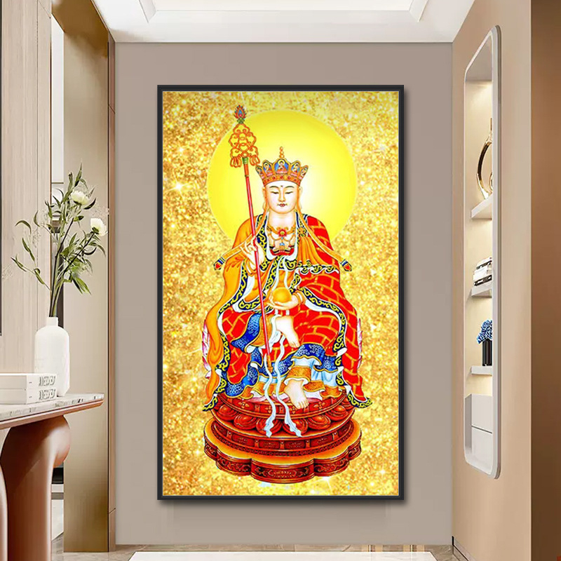 5D dijamantno slikanje — Ksitigarbha Bodhisattva figura, platno na ulje, Rubikova kocka dijamantni motiv, moderni minimalistički stil, za dnevni boravak