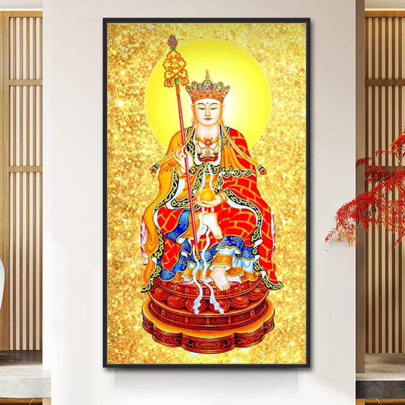 5D dijamantno slikanje — Ksitigarbha Bodhisattva figura, platno na ulje, Rubikova kocka dijamantni motiv, moderni minimalistički stil, za dnevni boravak