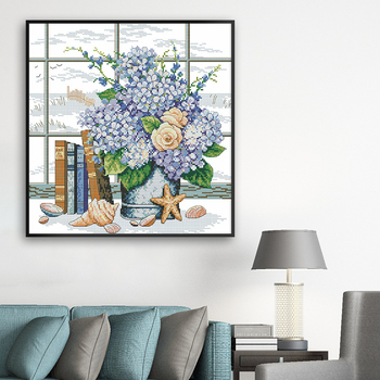 Kit de broderie cu cruciulițe – motiv peisaj, pânză 11ct, bumbac ecologic, stil modern minimalist, pentru living, dormitor sau birou