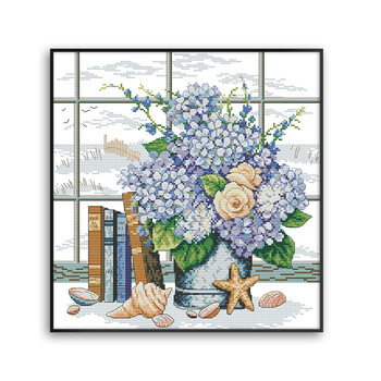 Kit de broderie cu cruciulițe – motiv peisaj, pânză 11ct, bumbac ecologic, stil modern minimalist, pentru living, dormitor sau birou