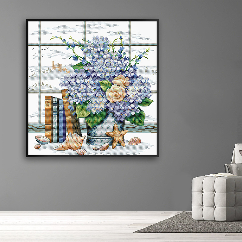 Kit de broderie cu cruciulițe – motiv peisaj, pânză 11ct, bumbac ecologic, stil modern minimalist, pentru living, dormitor sau birou