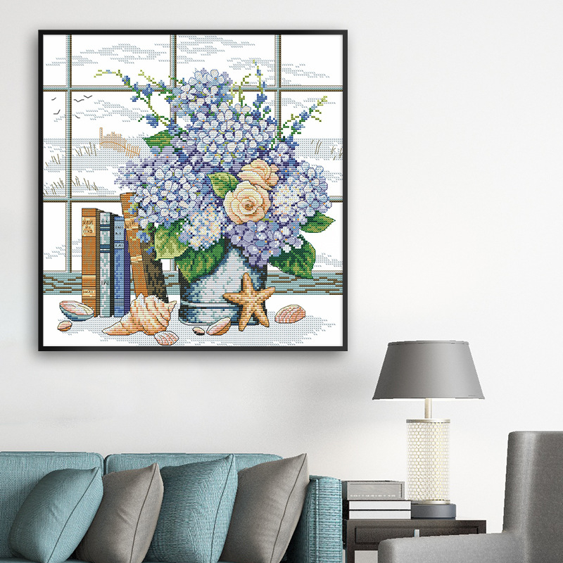 Kit de broderie cu cruciulițe – motiv peisaj, pânză 11ct, bumbac ecologic, stil modern minimalist, pentru living, dormitor sau birou