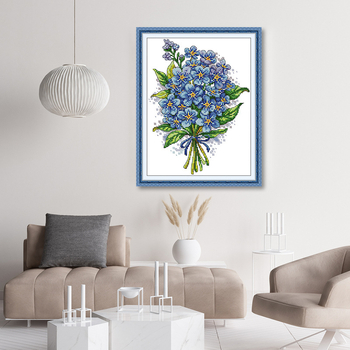 NKF Kit za križno šivanje: Biljke i cvijeće, Forget-Me-Not, DIY šivanje za dnevni boravak, 11CT platno