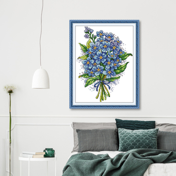 NKF Kit za križno šivanje: Biljke i cvijeće, Forget-Me-Not, DIY šivanje za dnevni boravak, 11CT platno