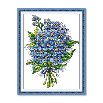 NKF Kit za križno šivanje: Biljke i cvijeće, Forget-Me-Not, DIY šivanje za dnevni boravak, 11CT platno
