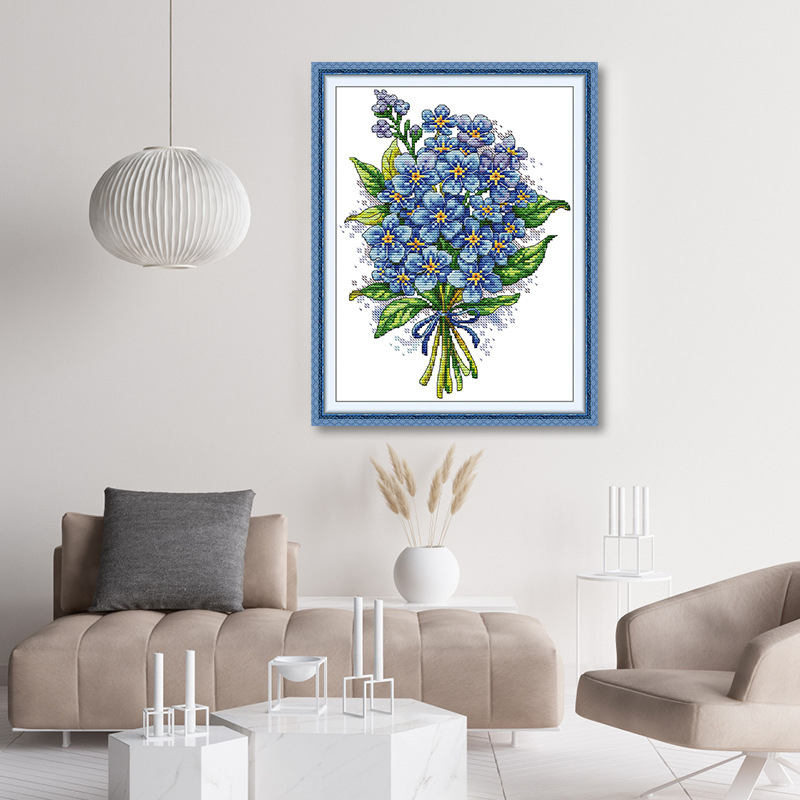NKF Kit za križno šivanje: Biljke i cvijeće, Forget-Me-Not, DIY šivanje za dnevni boravak, 11CT platno