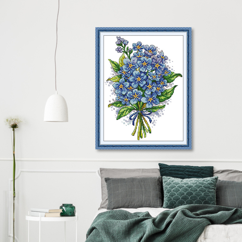 NKF Kit za križno šivanje: Biljke i cvijeće, Forget-Me-Not, DIY šivanje za dnevni boravak, 11CT platno