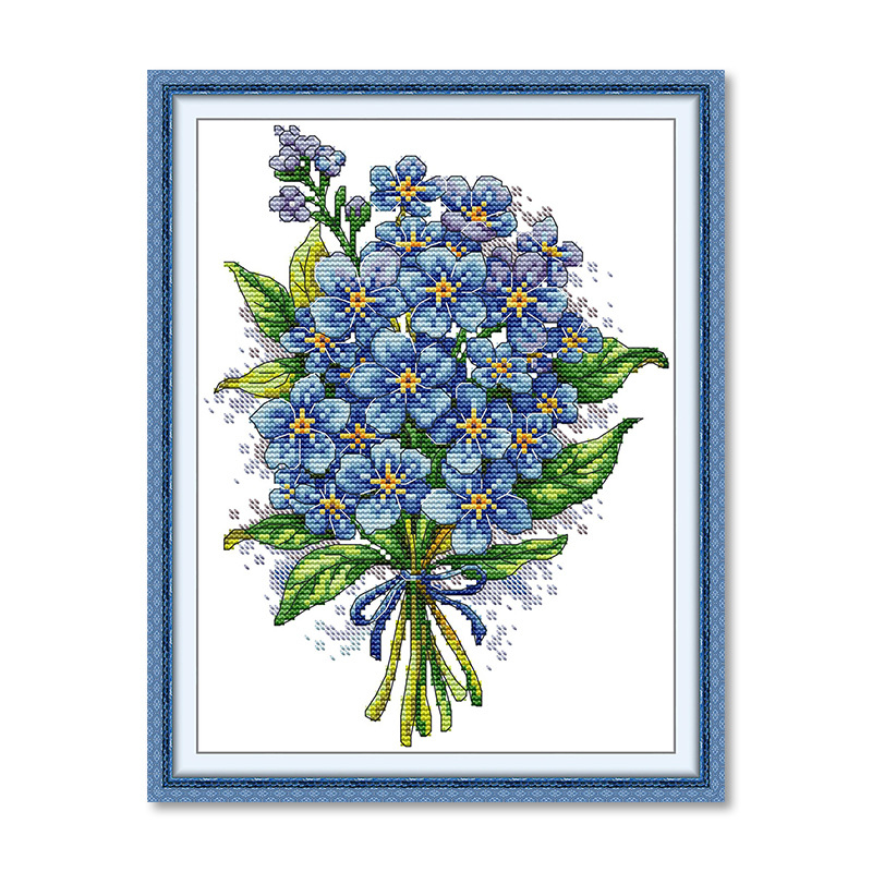 NKF Kit za križno šivanje: Biljke i cvijeće, Forget-Me-Not, DIY šivanje za dnevni boravak, 11CT platno