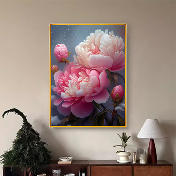 Kit de pictură cu diamante – floare de bujor pe pânză cu ulei, pentru sufragerie