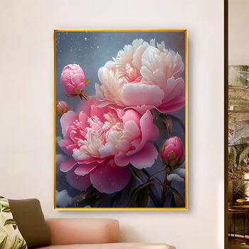 Kit de pictură cu diamante – floare de bujor pe pânză cu ulei, pentru sufragerie