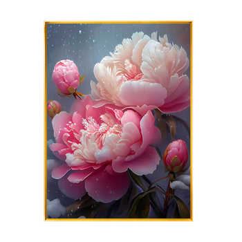 Kit de pictură cu diamante – floare de bujor pe pânză cu ulei, pentru sufragerie