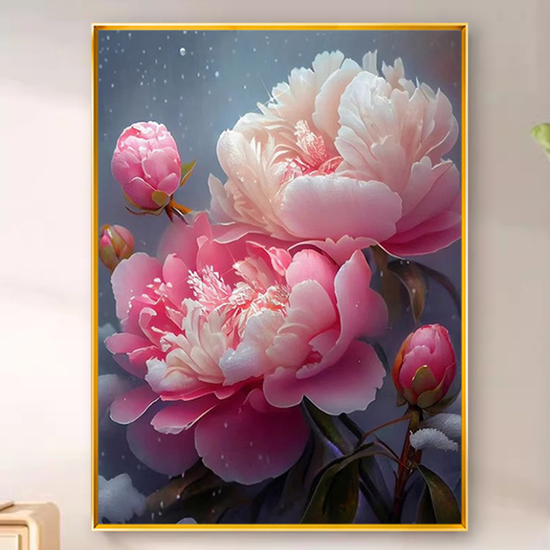 Kit de pictură cu diamante – floare de bujor pe pânză cu ulei, pentru sufragerie