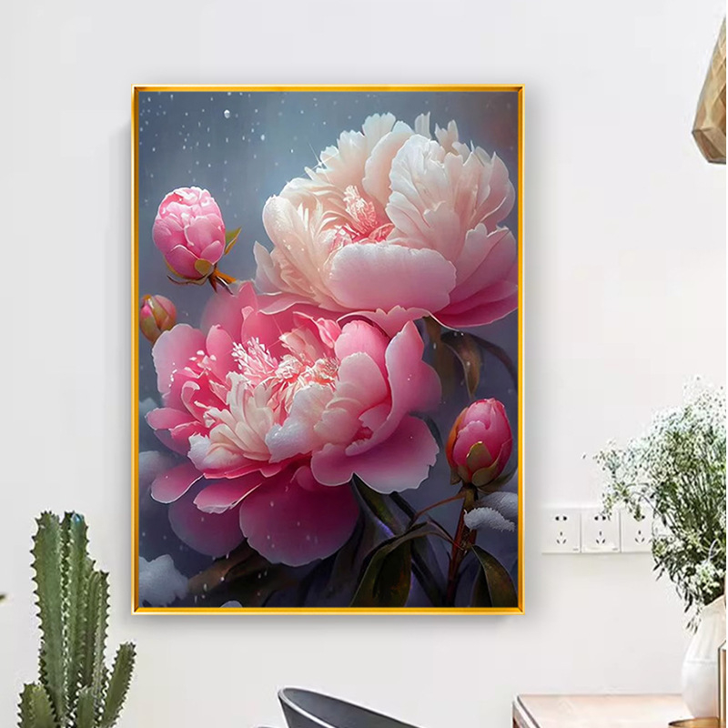 Kit de pictură cu diamante – floare de bujor pe pânză cu ulei, pentru sufragerie