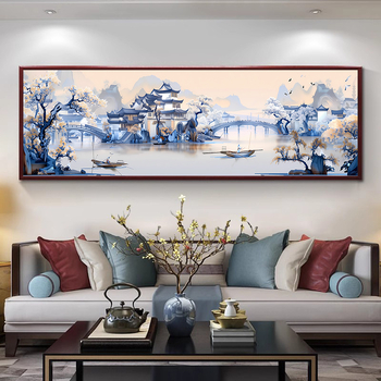 Kit de broderie în cruce — peisaj pe pânză din bumbac, pânză 9CT, stil chinez modern, Lan xin
