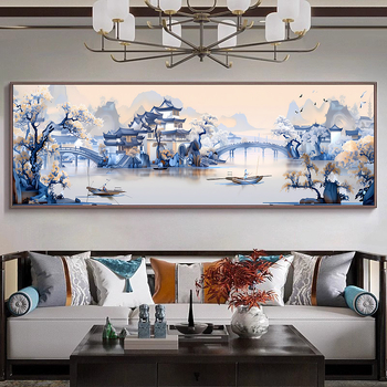Kit de broderie în cruce — peisaj pe pânză din bumbac, pânză 9CT, stil chinez modern, Lan xin
