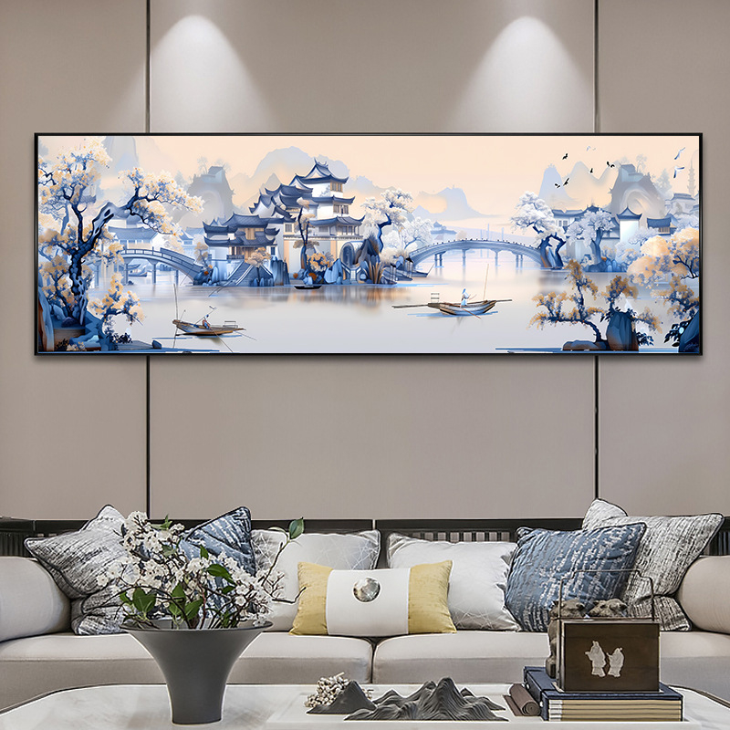 Kit de broderie în cruce — peisaj pe pânză din bumbac, pânză 9CT, stil chinez modern, Lan xin