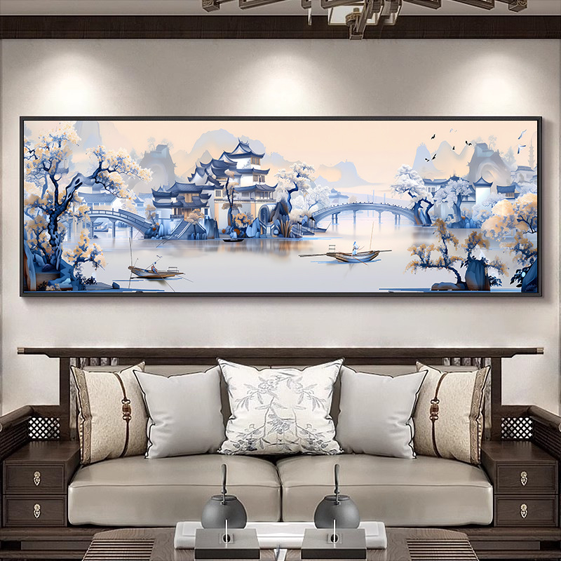 Kit de broderie în cruce — peisaj pe pânză din bumbac, pânză 9CT, stil chinez modern, Lan xin