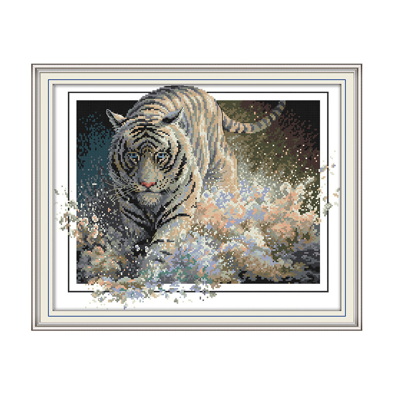 Kit de broderie pe pânză — model animal, pânză 11CT, material bumbac ecologic (pentru living și dormitor)
