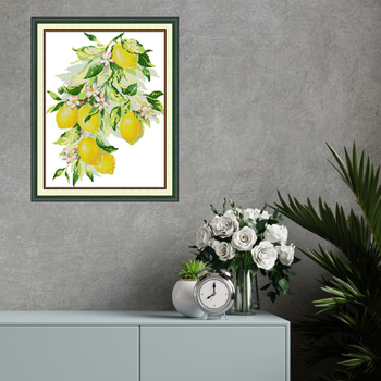 Set broderie cu cruce cu motiv lemon desen animat, țesătură 11CT, bumbac ecologic