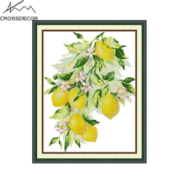 Set broderie cu cruce cu motiv lemon desen animat, țesătură 11CT, bumbac ecologic