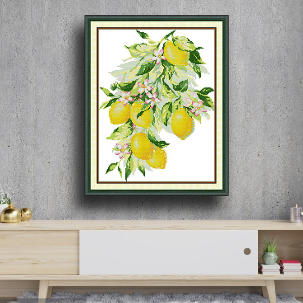 Set broderie cu cruce cu motiv lemon desen animat, țesătură 11CT, bumbac ecologic