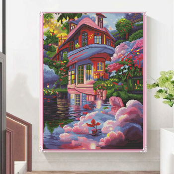 Mona Lisa print križićno vezenje, 2023 nova verzija, ružna kuća snova za spavaću sobu i dnevni boravak, pejzaž, mala veličina, ručno šivanje
