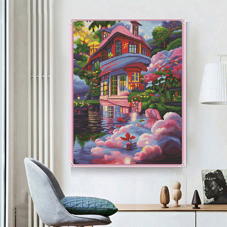 Mona Lisa print križićno vezenje, 2023 nova verzija, ružna kuća snova za spavaću sobu i dnevni boravak, pejzaž, mala veličina, ručno šivanje
