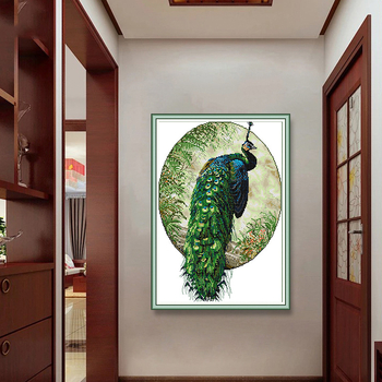 Kit de broderie cu cruce: motiv paun, desen Cartoon/Anime, 11CT, bumbac Eco / bumbac pur