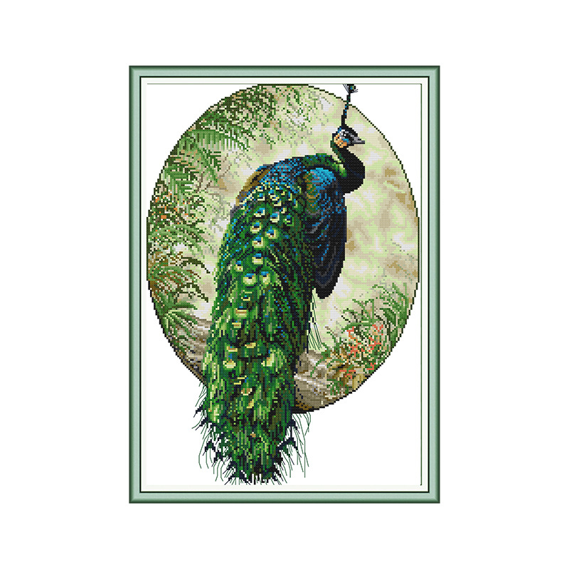 Kit de broderie cu cruce: motiv paun, desen Cartoon/Anime, 11CT, bumbac Eco / bumbac pur