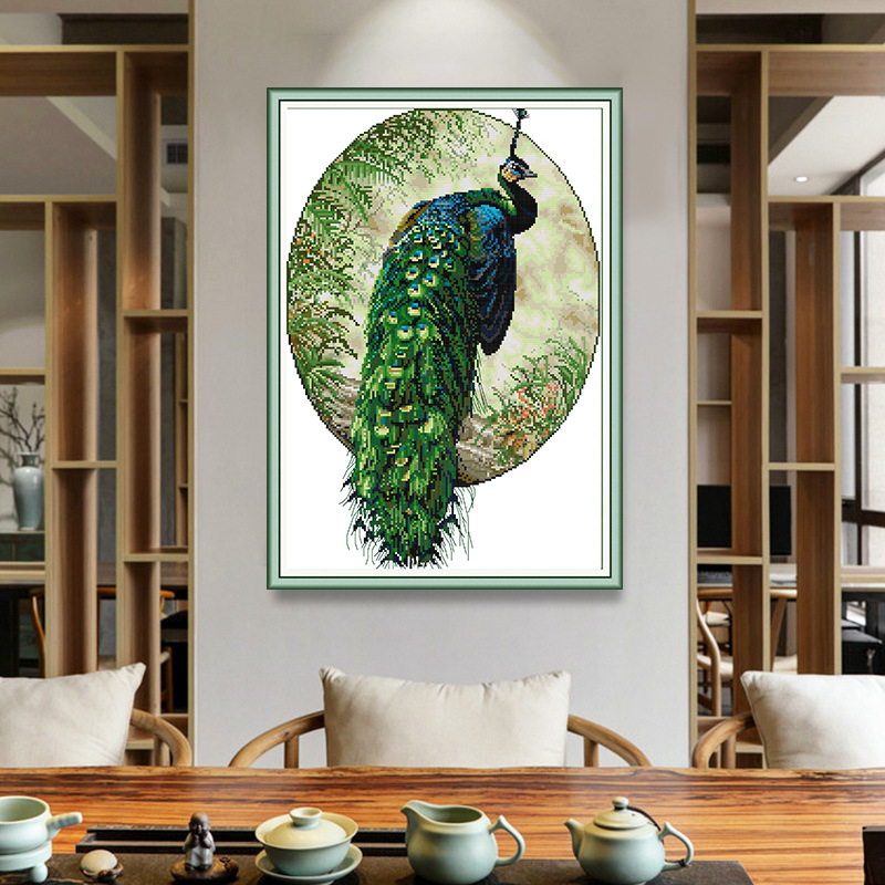 Kit de broderie cu cruce: motiv paun, desen Cartoon/Anime, 11CT, bumbac Eco / bumbac pur