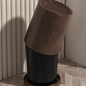 Viduramžių stiliaus imitacija medžio tekstūros šiukšlių dėžė, apvali forma, pedalinio atidarymo dangtelis, talpa 12 L ar daugiau, skirta namų, biuro ir komercinei naudai