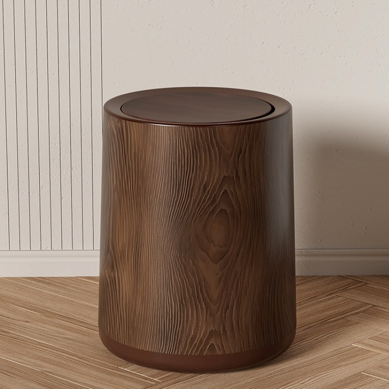 Viduramžių stiliaus imitacija medžio tekstūros šiukšlių dėžė, apvali forma, pedalinio atidarymo dangtelis, talpa 12 L ar daugiau, skirta namų, biuro ir komercinei naudai