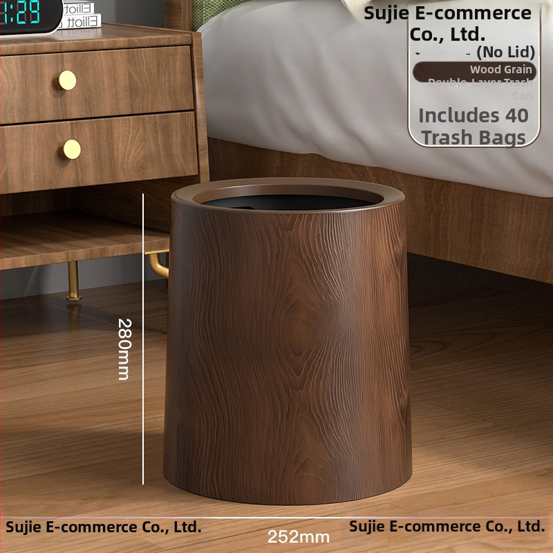 Viduramžių stiliaus imitacija medžio tekstūros šiukšlių dėžė, apvali forma, pedalinio atidarymo dangtelis, talpa 12 L ar daugiau, skirta namų, biuro ir komercinei naudai