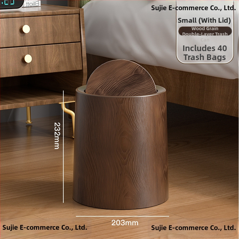 Viduramžių stiliaus imitacija medžio tekstūros šiukšlių dėžė, apvali forma, pedalinio atidarymo dangtelis, talpa 12 L ar daugiau, skirta namų, biuro ir komercinei naudai