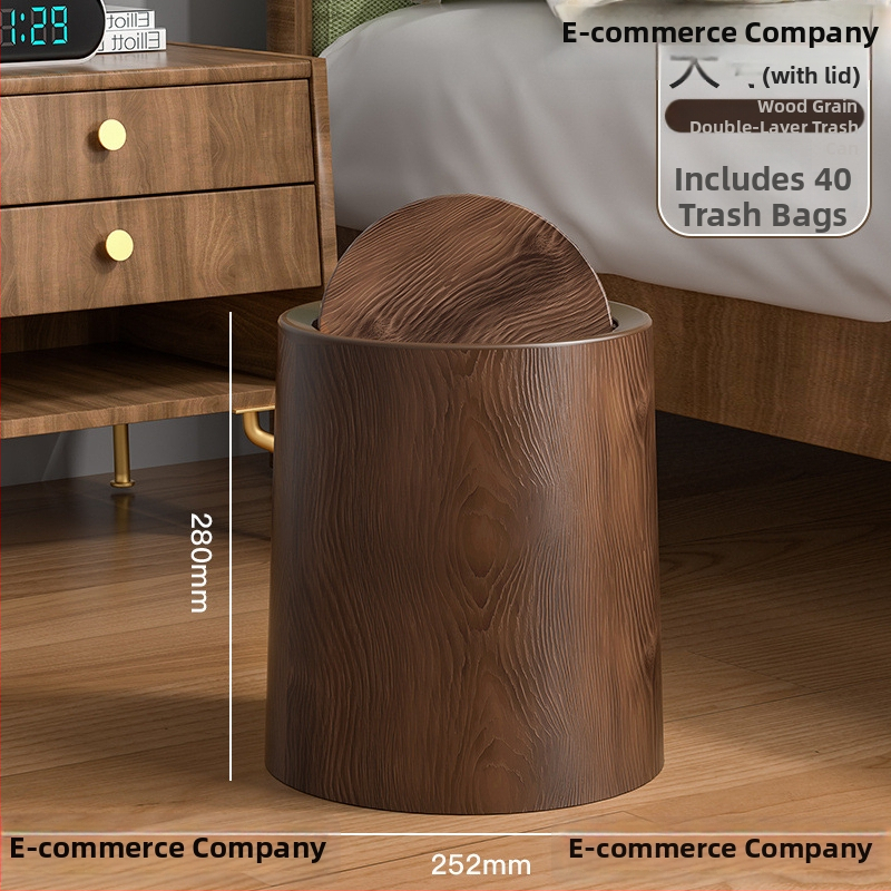 Viduramžių stiliaus imitacija medžio tekstūros šiukšlių dėžė, apvali forma, pedalinio atidarymo dangtelis, talpa 12 L ar daugiau, skirta namų, biuro ir komercinei naudai