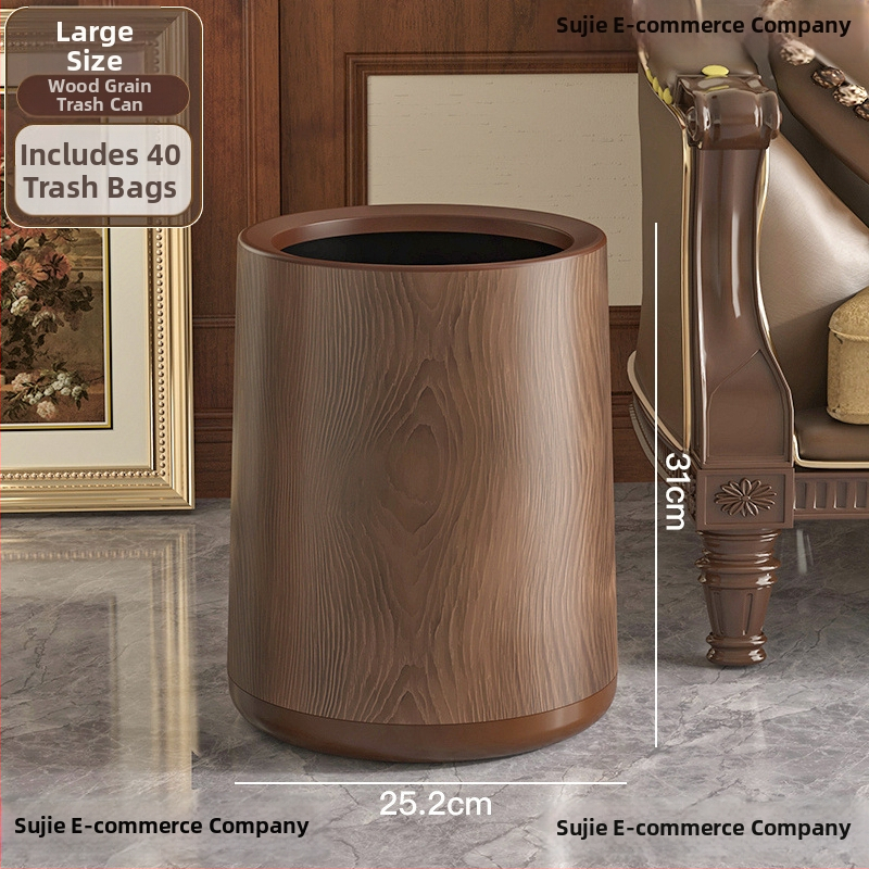 Viduramžių stiliaus imitacija medžio tekstūros šiukšlių dėžė, apvali forma, pedalinio atidarymo dangtelis, talpa 12 L ar daugiau, skirta namų, biuro ir komercinei naudai