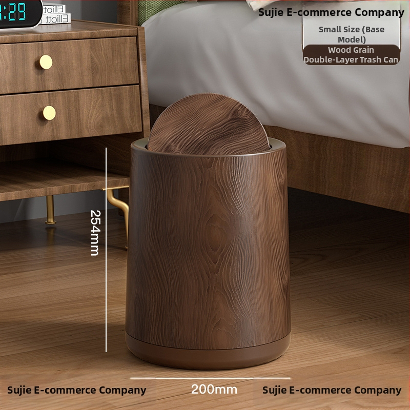 Viduramžių stiliaus imitacija medžio tekstūros šiukšlių dėžė, apvali forma, pedalinio atidarymo dangtelis, talpa 12 L ar daugiau, skirta namų, biuro ir komercinei naudai