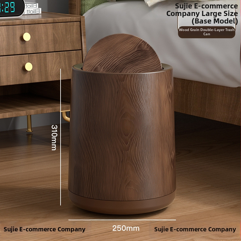 Viduramžių stiliaus imitacija medžio tekstūros šiukšlių dėžė, apvali forma, pedalinio atidarymo dangtelis, talpa 12 L ar daugiau, skirta namų, biuro ir komercinei naudai