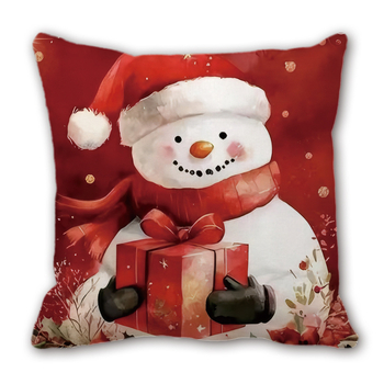 Κάλυμμα μαξιλαριού με βελούδινο Χριστουγεννιάτικο σχέδιο, προσαρμόσιμο ψηφιακό εκτύπωμα Άγιου Βασίλη και Χιονάνθρωπου, δυνατότητα εκτύπωσης λογότυπου, κατάλληλο για σαλόνι