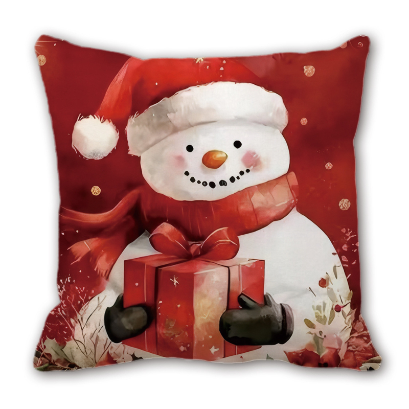 Κάλυμμα μαξιλαριού με βελούδινο Χριστουγεννιάτικο σχέδιο, προσαρμόσιμο ψηφιακό εκτύπωμα Άγιου Βασίλη και Χιονάνθρωπου, δυνατότητα εκτύπωσης λογότυπου, κατάλληλο για σαλόνι