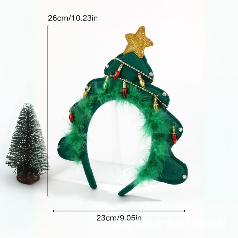 Fejpánt — plüss 3D karácsonyfa alakú fejfedő, kézzel készített textil, uniszex