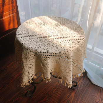 Față de masă din bumbac cu dantelă croșetată, stil idilic american retro, pentru mesele din living, birou și restaurant