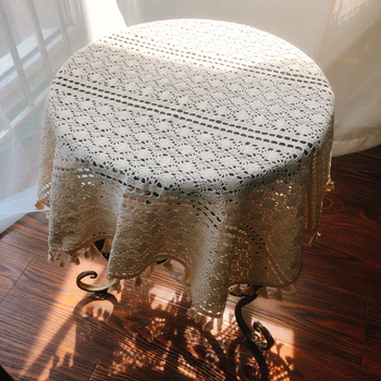 Față de masă din bumbac cu dantelă croșetată, stil idilic american retro, pentru mesele din living, birou și restaurant